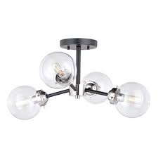 Modern ceiling lights living room, large semi flush mount light with metal twist arm. Cascadia Orbit 4 Light Nickel Industrial Sputnik Semi Flush Ceiling Light C0133 Rona