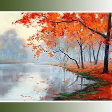 Misty Large Autumn Painting Commissioned Lake By Gerckengallery 368 00 Landscape Paintings Autumn Painting Landscape Art