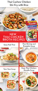 These recipes are easy, great tasting and just in time to feed your hungry family! Thai Chicken Broth Cook With Campbells Canada Campbells Soup Recipes Chicken Broth Recipes Broth Recipes