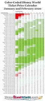 Color Coded Calendar For Disney World 2020 Ticket Prices Yourfirstvisit Net Disney World Calendar Disney World Ticket Prices Disney World Prices
