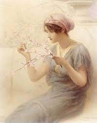 Posing With Posies Paintings Of Women And Flowers Almond Blossom Henry Siddons Mowbray Pre Raphaelite Art Art Painting