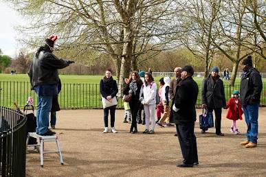 The historic tradition of public speaking alive at Speaker's Corner, AI generated