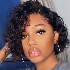 Wavy and curly synthetic lace front wigs are pieces that are created with synthetic fibers that are tied on to a lace front. Amazon Com Wiger Short Human Hair Lace Front Wigs Short Black Wavy Hair Natural Wave Bob Side Part Wigs Brazilian Virgin Human Hair Wigs For Women Beauty Personal Care