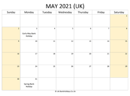 May 2021 printable calendar, large space for appointment and notes. 2021 Printable Calendar Templates For United Kingdom Uk Bankholidays Co Uk