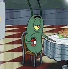 Reactions On Twitter Plankton Sitting At Tiny Table Tired Hologram Meal Spongebob