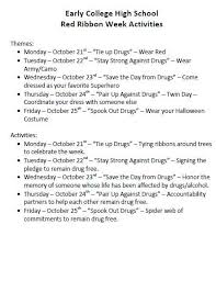 Early College High School Red Ribbon Week Activities Red Ribbon Week Red Ribbon Spirit Week