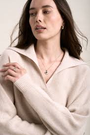 Shop Elementary Cashmere Blend Henley (Oyster Marle)