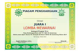 Contoh piagam penghargaan untuk anak tk. Doc Piagam Tk Mas Pramuka Academia Edu