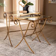 Tables Ambre Antique Gold Stackable Mirrored Accent Tables Set Of 2 In 2020 Mirrored Accent Table Accent Table Sets Nesting Tables