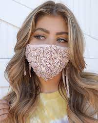 Blush Floral Beaded Cinderella Face Cover Fashion Mask Fashion Face Mask Stylish Face Mask