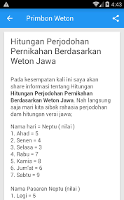 Untuk hasil hitunganya juga macem macem ada yang ketemu 25, ketemu 26, 27, 24, 30 dan lainya. Primbon Weton Jawa Fur Android Apk Herunterladen