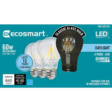 Ecosmart 60 Watt Equivalent A19 Dimmable Energy Star Clear Filament Vintage Style Led Light Bulb Daylight 4 Pack Walmart Com Walmart Com