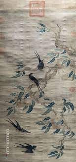缂丝蟠桃春燕图立轴ke silk peaches and spring swallows chinese embroidery types of art art