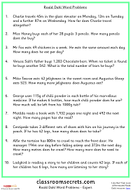 Number sentences are in the right column. Roald Dahl Word Problems Classroom Secrets