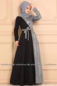 Modaselvim Elbise Pullu Cift Renk Elbise 2587d170 Gumus Pakaian Wanita Gaun Perempuan Model Pakaian Muslim