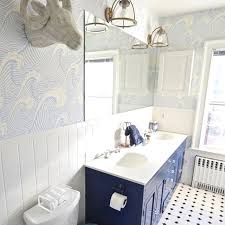 Love How Atcharlotteshouse Transformed Her Whole Bathroom With Just A Few Key Elements That Waves Of Blue Bathroom Interior Bathroom Wallpaper Toilet Remodel