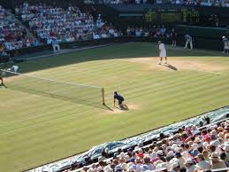 Tennis ball and racket near white line. Grass Court Wikipedia