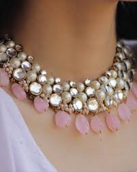 Necklaces may have been one of the earliest types of adornment worn by humans. Baby Pink Kundan Necklace And Earrings Set Of Two By Abhika Creations The Secret Label