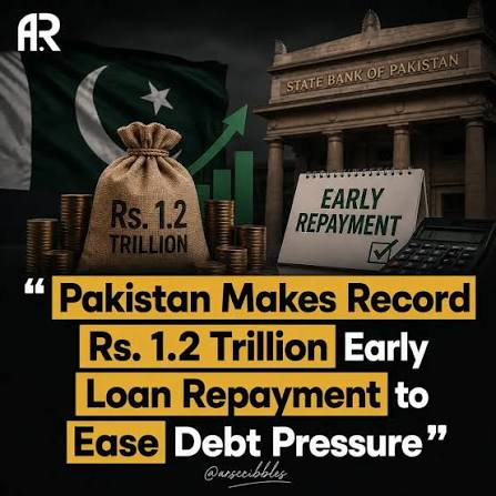 Pakistan has reportedly made a major move in debt management by repaying  Rs. 1.2 trillion ahead of schedule, marking what has been described as the  country's largest-ever early loan repayment. The move