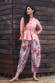 Floral Dotti Pant With Baby Pink Peplum In 2020 With Images Western Dresses For Girl Western Dresses For Women Peplum Top Outfits