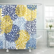 Discover how to create a beautiful blue bathroom, no matter your style. Amazon Com Tompop Shower Curtain Green Spring Flower Blue Yellow And Navy Chrysanthemum Brown Waterproof Polyester Fabric Bathroom 72 X 78 Inches Set With Hooks Home Kitchen
