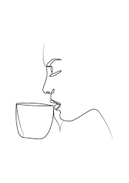Black And White Woman Drinking Coffee Minimal Woman Drinking Coffee Art One Line Art Modern Art Black And White Art White Background Coffee Art Painting Coffee Art Print White Art
