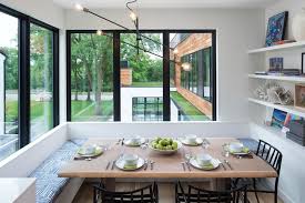 The best window dressing ideas will add privacy and style to a living, dining room or open plan space. Black Windows Create Contrast For Contemporary Dining Room Pella