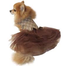 Glam Up Your Pooch In The Designer Inspired Gg Brown Monogram Dog Dress Dog Clothes Designer Dog Collars Luxury Pet