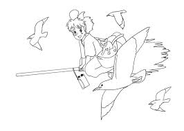 Kiki In Flight With Seagulls By Favoriteartman On Deviantart Coloring Pages Studio Ghibli Art Cute Coloring Pages