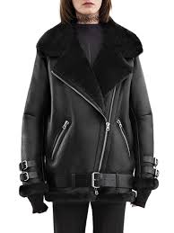 Black Faux Shearling Lining Biker Jacket Choies Com Biker Jacket Leather Jackets Women Shearling Jacket Women
