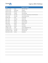 Check the list of significant days like yoga day, world environment day. Cyprus Holidays 2021 In Pdf Word And Excel