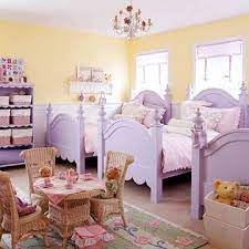 Sister Act Shared Bedroom Pale Yellow Lilac Bedroom Decor Shared Girls Room Shared Girls Bedroom Space Kids Room