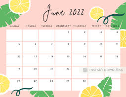 june 2022 calendar cute summer printable calendar editable etsy norway