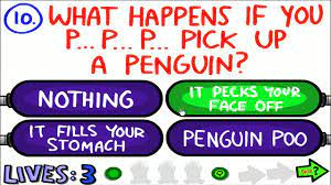 After you save them, click the penguins, especially the green one on the left, if you want to talk when im up at the tallest mountain i can't find a puffle d: The Impossible Quiz Raging Is Allowed I Hope Youtube
