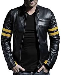 Yellow Stripes Mens Jacket Black Leather Jacket Men Leather Jacket Men Striped Leather Jacket