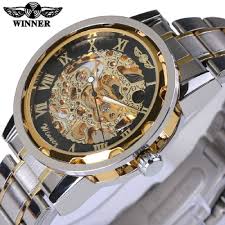 Luxury Brand Winner Men S Skeleton Stainless Steel Hand Wind Mechanical Watches Watches For Men Gold Watch Men Skeleton Watch