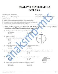 Contoh soal ukk matematika kelas 8. Soal Pat Matematika Kelas 8 Anak Smp Mts