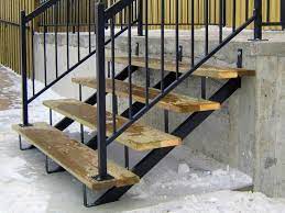 Also known as a bolted staircase, mechanical stair systems are made from metal. Steel Stair Stringers And Steel Railings Outdoor Stair Railing Exterior Stairs Stairs Diy Renovation