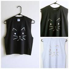 Custom Cat Shirt Muscle Tee Grunge Clothing Crop Top Or