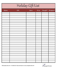 Organizers Free Download Holiday Gift List Printable Gift Christmas List Template