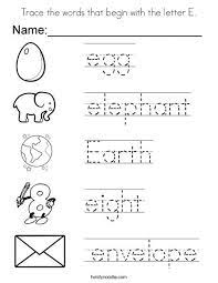 Can your child find them? Trace The Words That Begin With The Letter E Coloring Page E Words For Kids Alphabet Worksheets Preschool Letter Worksheets For Preschool