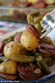 Sausage Green Bean Potato Casserole Is A Delicious Casserole Side Dish Full Of Sausage Green Be Sausage Dishes Green Beans And Potatoes Green Beans Side Dish