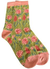 Find fashion floral tights and add a pop of pattern and color to any outfit! Floral Socks Ladies Green Pink Bamboo Cotton Blend Lime Flowers Flower Print