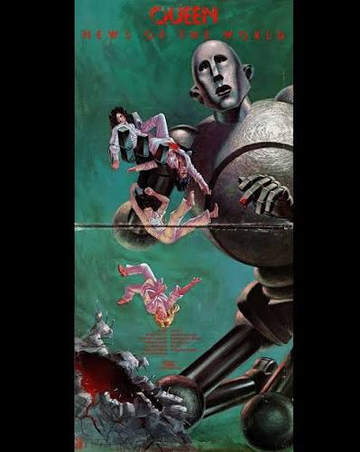 The cover art for Queen's 1977 album “News of the World” was created by  Frank Kelly Freas, one of the most iconic science fiction illustrators of  the 20th century. The artwork is