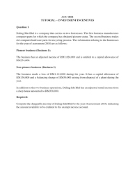 Balancing charge and balancing allowance. Acc 4041 Tutorial Investment Incentives Expense Taxes