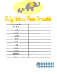 Give each guest a paper with a list of animals. Free Printable Baby Animal Name Scramble Puzzle