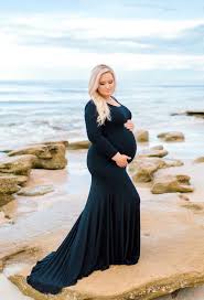 Black Baby Shower Dress Fitted Maternity Gown Long Sleeve Flare Style Elegant Dress Maternity Long Dress Fitted Maternity Gown Maternity Black Dress