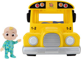 Amazon Com Cocomelon Official Musical Yellow School Bus Plays Clips From Wheels On The Bus Featuring Removable Jj Figure Character Toys For Babies Toddlers And Kids Toys Games