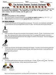 Rational Number Word Problem Football Challenge Word Problems Rational Numbers Football Challenges