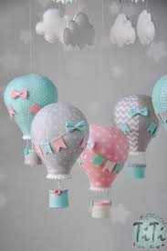 Personalized Hot Air Balloon Baby Mobile Pastel Aqua Pink Grey Baby Mobile Nursery Decor Balloon Nursery Baby Shower Gift In 2021 Hot Air Balloon Decorations Balloon Mobile Balloon Diy